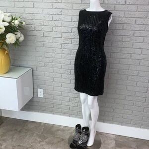 Creative Creations Women Black Mesh Sequence Mini Cocktail Dress Size M